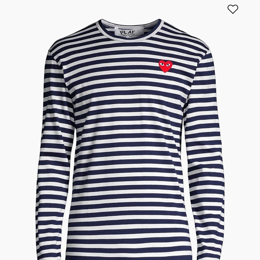 Comme des Garcons PLAY Navy and White Striped Long Sleeve Tee